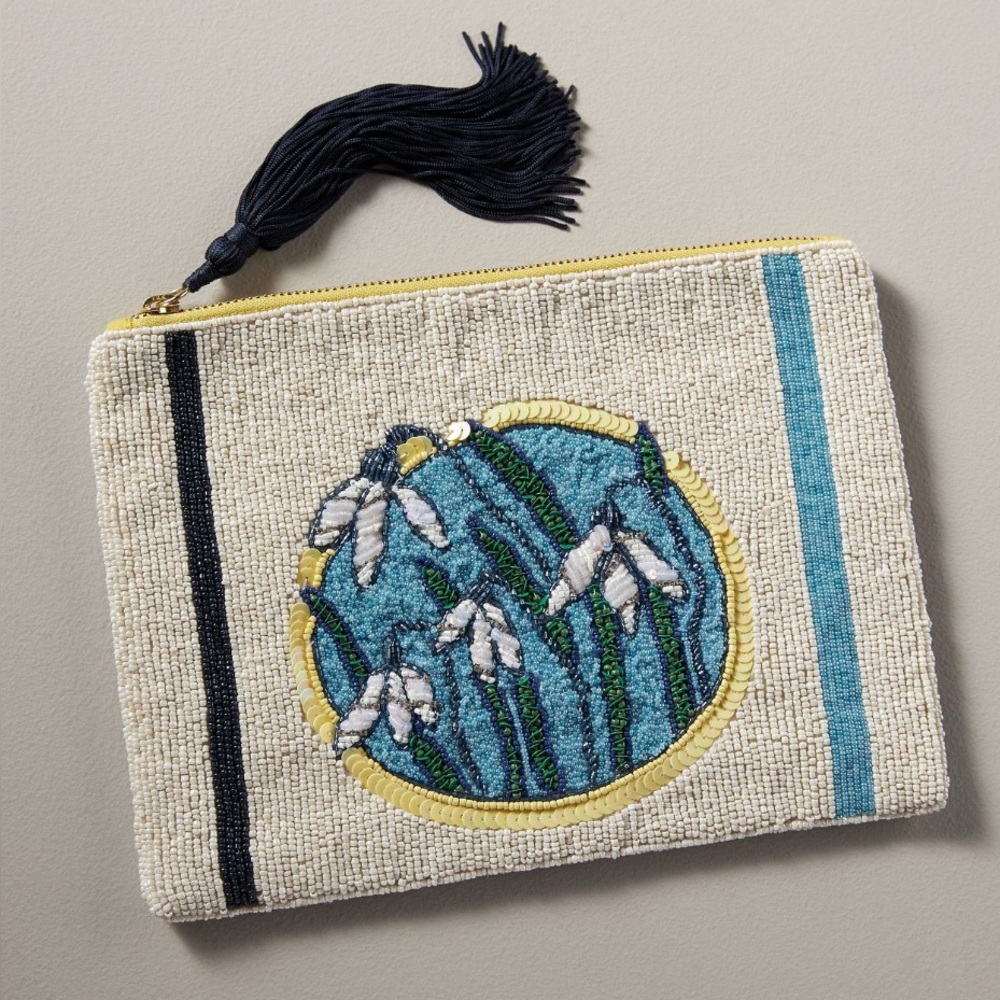Anthropologie The Fiona Large Beaded Pouch Blue Flower Edition NWT - Picture 2 of 15